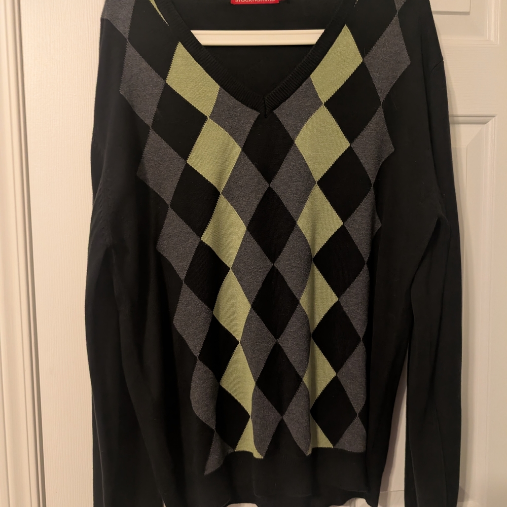Men's Stockhomme Black, Gray, and Green Argyle Sweater